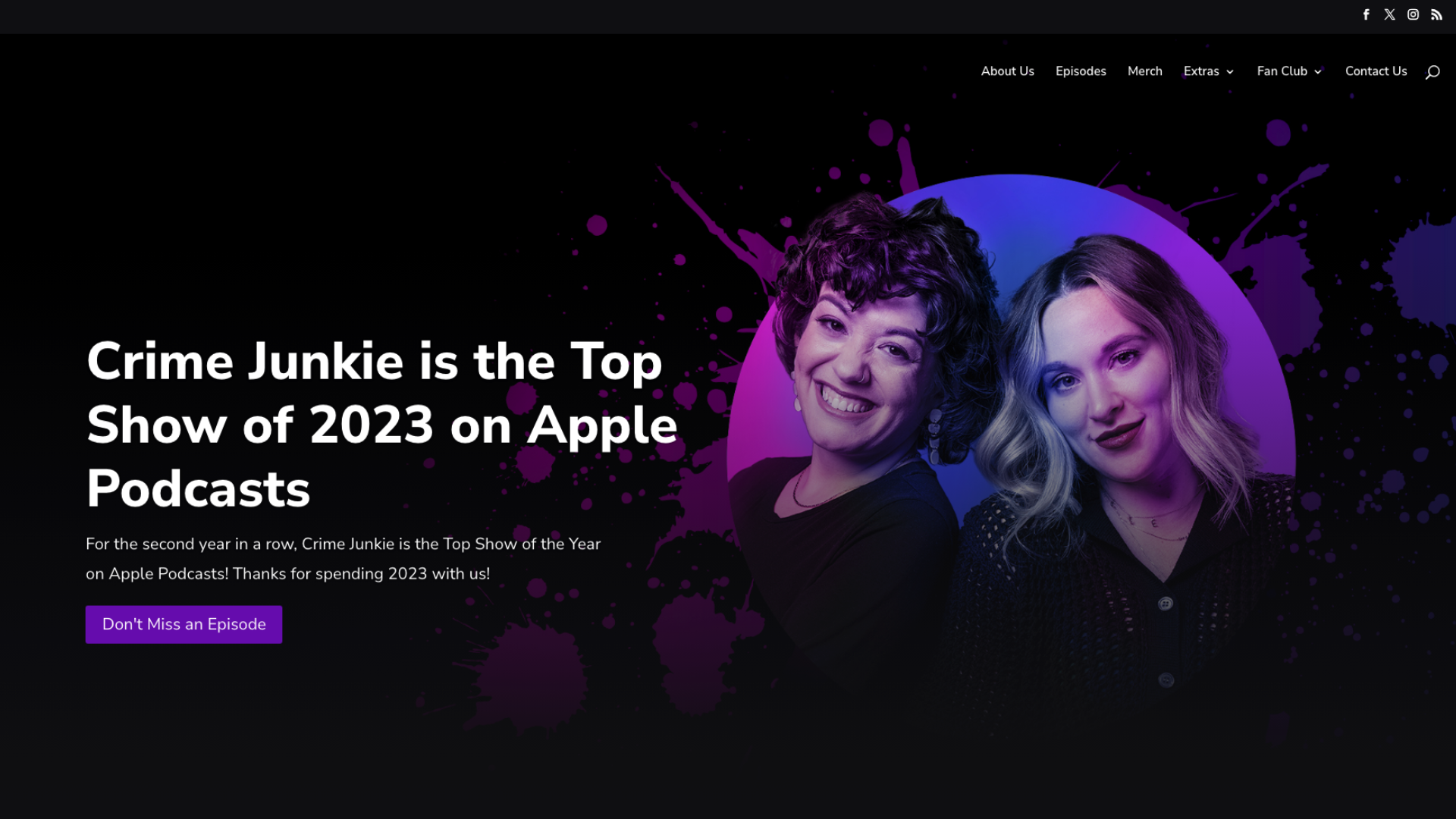 Screenshot of Crime Junkie's podcast website homepage example