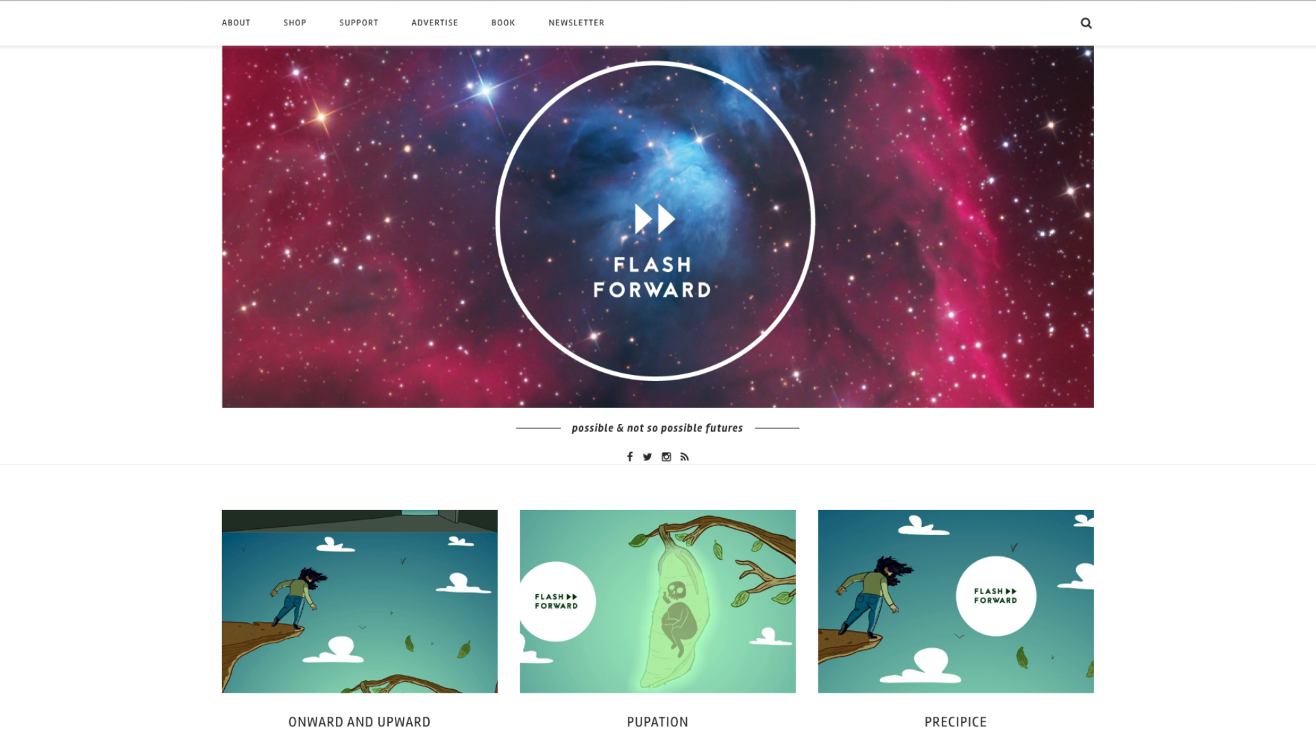 Screenshot of Flash Forward’s podcast website homepage example
