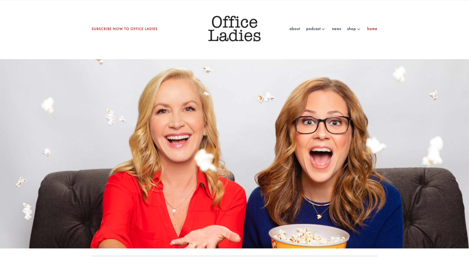 Screenshot of Office Ladies' podcast website homepage example