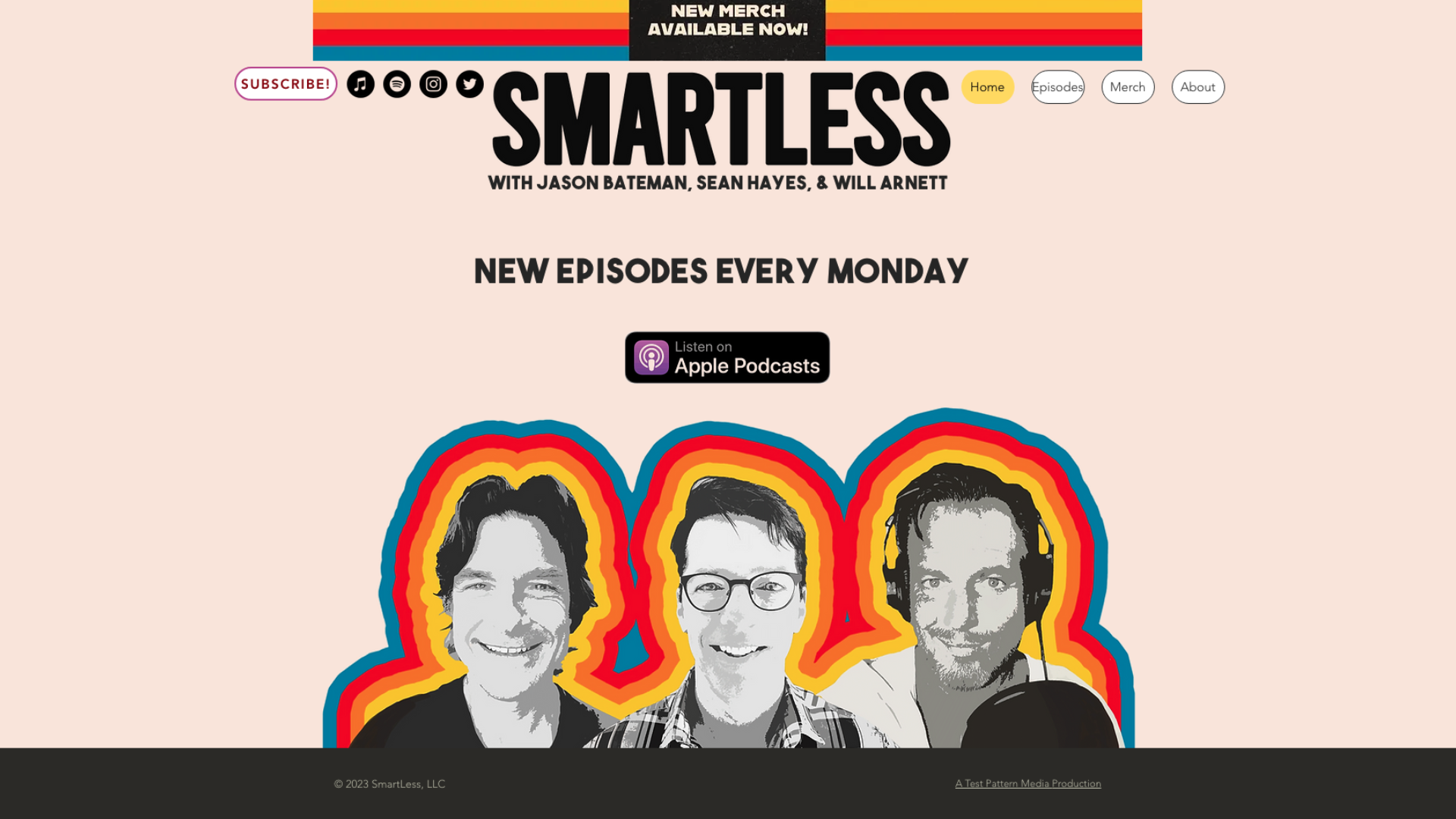 Screenshot of SmartLess' podcast website homepage example