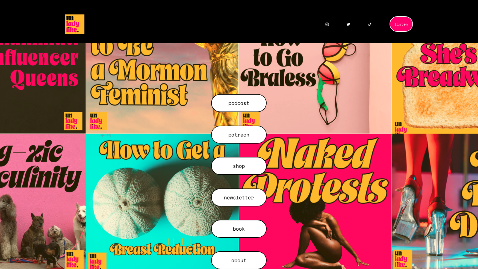 Screenshot of Unladylike’s podcast website homepage example