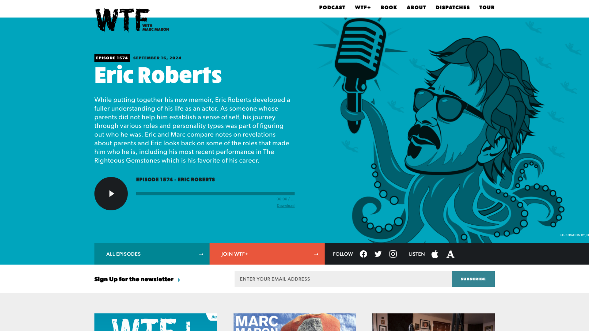 Screenshot of WTF with Marc Maron Podcast's website homepage example